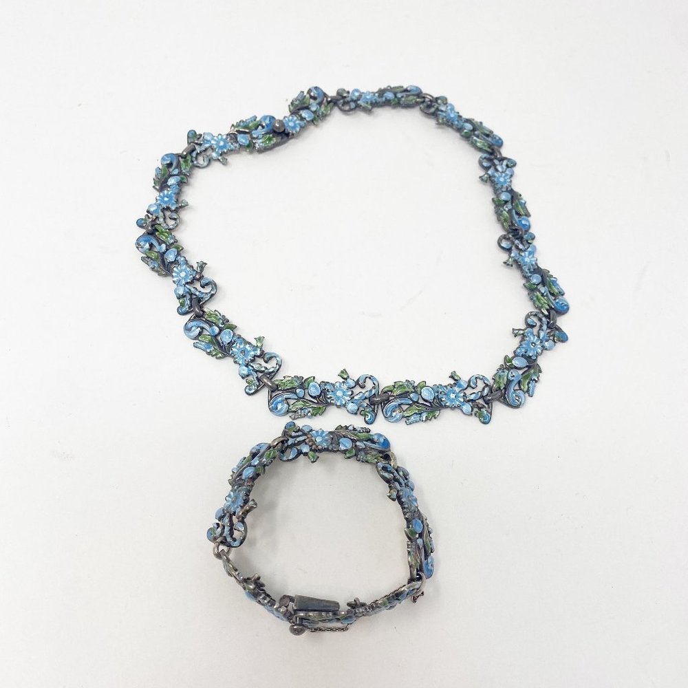 545 Vintage Margot de Taxco 5600 sterling and enamel necklace and bracelet